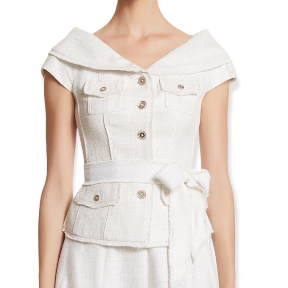 NWT WHBM Retro Tweed Portrait Collar Ecru Jacket Size 0